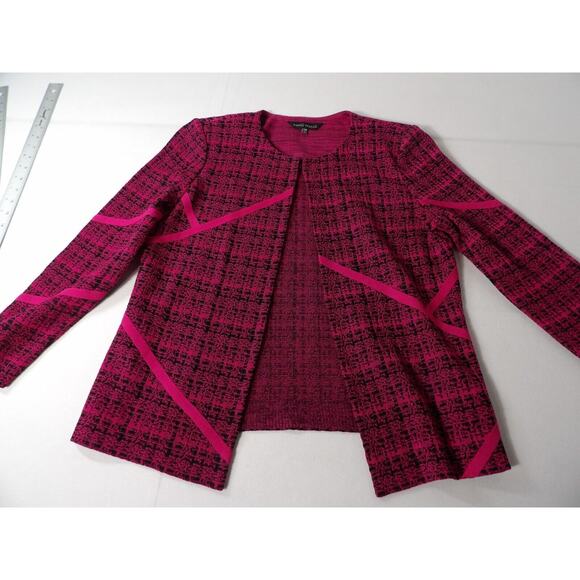Ming Wang Petite Medium PM Cardigan Pink Black Textured Open Front Artsy - Picture 11 of 12